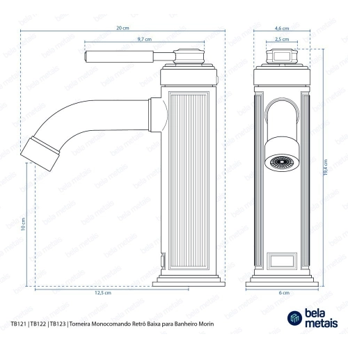Torneira Monocomando Retrô Baixa para Banheiro (Morin Grafite Fosca) - Outlet Produto Torneira Monocomando Retrô Baixa para Banheiro (Morin Grafite Fosca) - Outlet