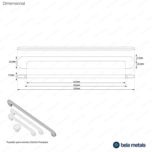 Produto Puxador para Móvel Alça Sobrepor 256 mm Zamac (Pompeia Ouro Fosco)