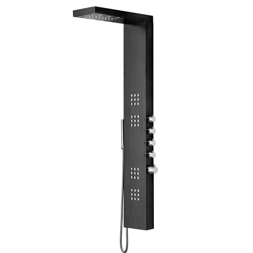 Ducha Vertical com Hidro Cascata e Led Square (Inox Preta Fosca)