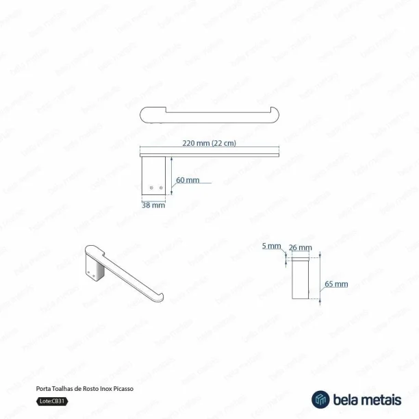Produto Porta Toalha de Rosto Inox (Picasso Grafite Fosco) - Outlet