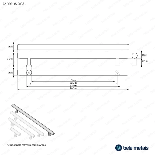 Produto Puxador para Móvel Alça Sobrepor 224 mm em Madeira (Argos)