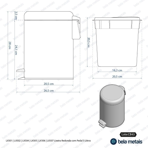 Produto Lixeira Redonda com Pedal 5 Litros (Preta Fosca)