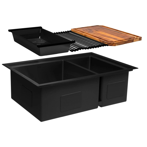 Kit Cuba Dupla Workstation Inox com Acess&oacute;rios (Kai Preta Fosca)