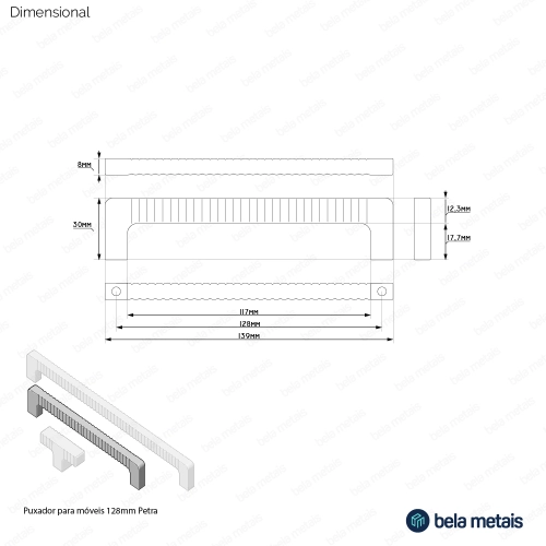 Puxador para Móvel Alça Sobrepor 128 mm Zamac (Petra Escovado) Produto Puxador para Móvel Alça Sobrepor 128 mm Zamac (Petra Escovado)