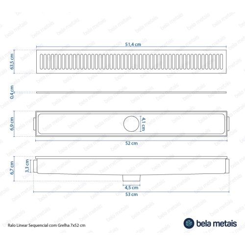 Produto Ralo Linear Sequencial com Grelha 7x52 cm (Bege)