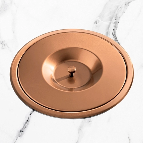 Lixeira Embutida de Cozinha Inox Redonda 5 Litros (Rosé Gold Fosca) - Outlet Produto Lixeira Embutida de Cozinha Inox Redonda 5 Litros (Rosé Gold Fosca) - Outlet
