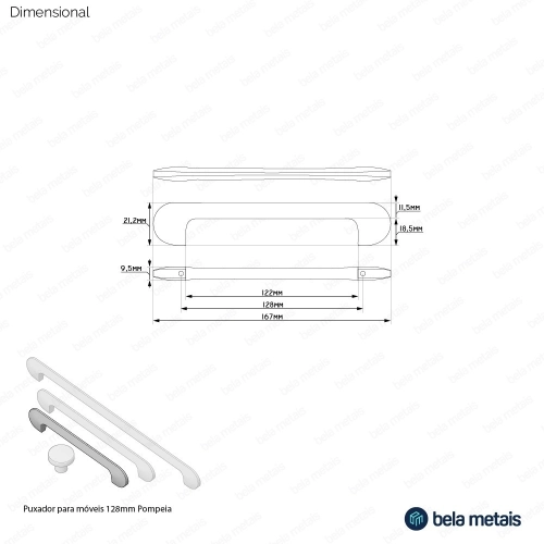 Puxador para Móvel Alça Sobrepor 128 mm Zamac (Pompeia Cromado) - Outlet Produto Puxador para Móvel Alça Sobrepor 128 mm Zamac (Pompeia Cromado) - Outlet