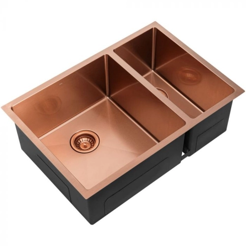 Cuba Dupla de Cozinha Inox Retangular 73x50 cm (Kai Ros&eacute; Gold Fosca)