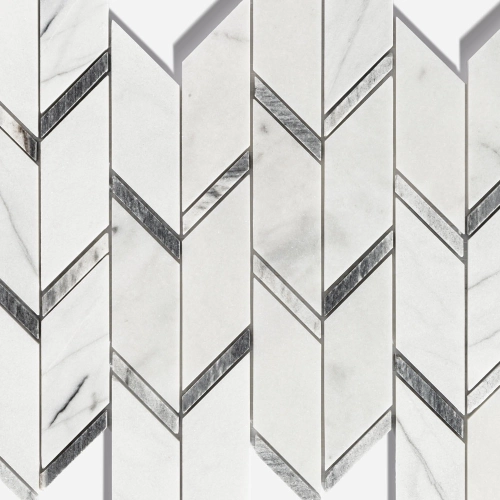 Pastilhas de Pedra Chevron (Mármores Piguês e Grey) Produto Pastilhas de Pedra Chevron (Mármores Piguês e Grey)