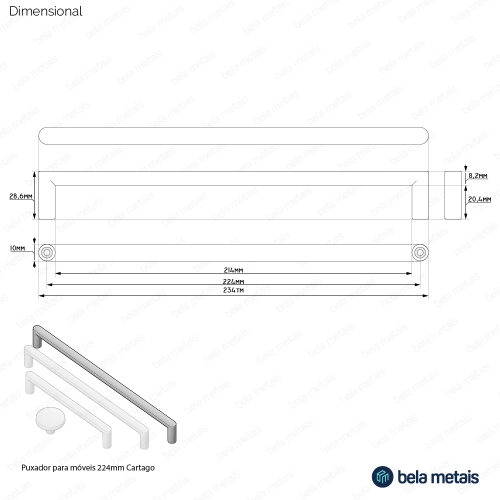 Puxador para Móvel Alça Sobrepor 224 mm Zamac (Cartago Preto Fosco) Produto Puxador para Móvel Alça Sobrepor 224 mm Zamac (Cartago Preto Fosco)