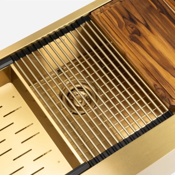 Cesto Escorredor Inox para Cuba Workstation 41x23 cm (Dourado Fosco) Produto Cesto Escorredor Inox para Cuba Workstation 41x23 cm (Dourado Fosco)