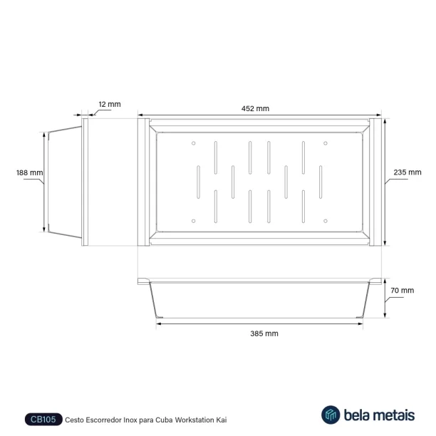 Cesto Escorredor Inox para Cuba Workstation 45x23 cm (Escovado) Produto Cesto Escorredor Inox para Cuba Workstation 45x23 cm (Escovado)