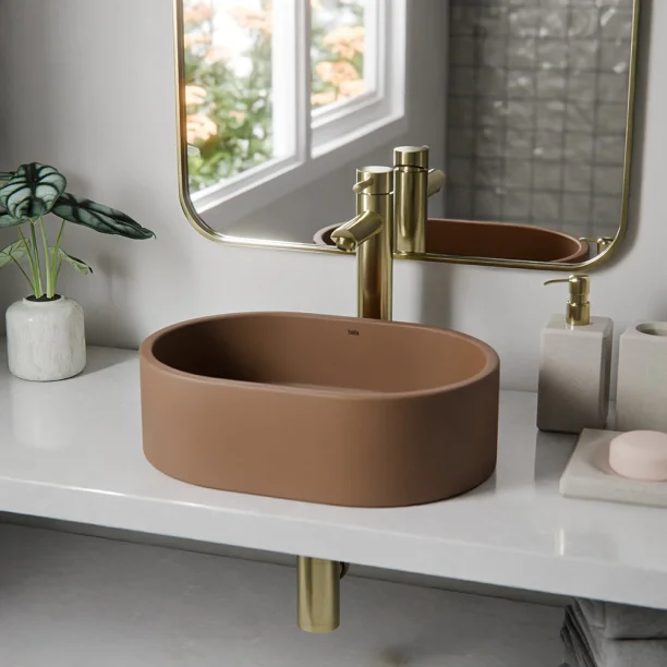 Produto Cuba de Banheiro Concreto Apoio Elipse 40 cm (Francs Ocre)