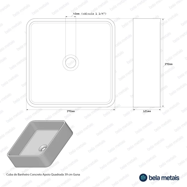 Produto Cuba de Banheiro Concreto Apoio Quadrada 39 cm (Guna Granilite Opala)