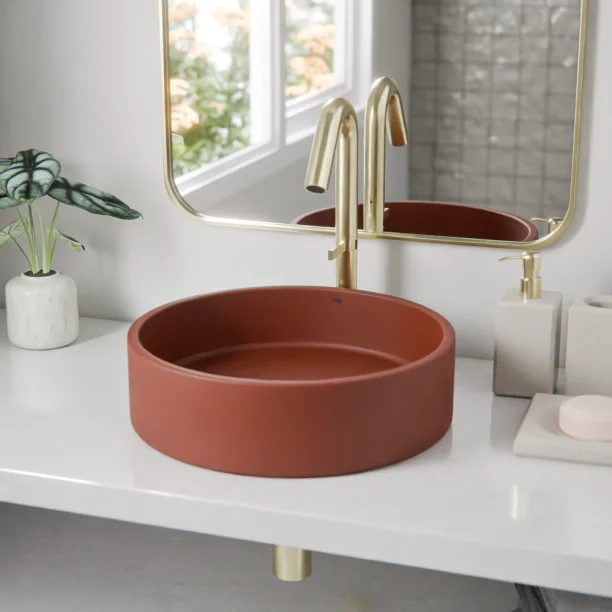 Produto Cuba de Banheiro Concreto Apoio Redonda 39 cm (Oso Marsala)