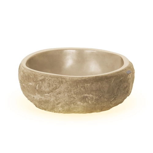 Cuba de Banheiro Concreto Apoio Rocha 37 cm com LED (Kivi Travertino)