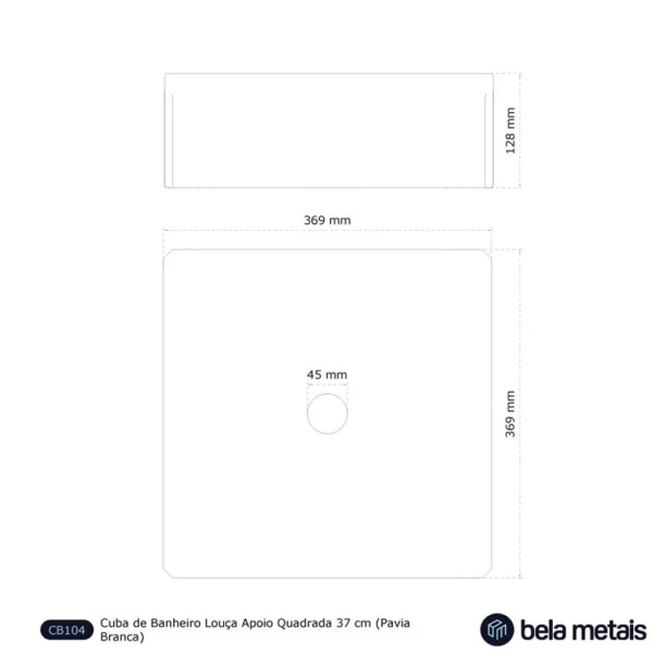 Produto Cuba de Banheiro Louça Apoio Quadrada 37 cm (Pavia Branca)