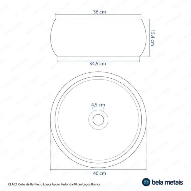 Produto Cuba de Banheiro Louça Apoio Redonda 40 cm (Lagos Branca) - Outlet