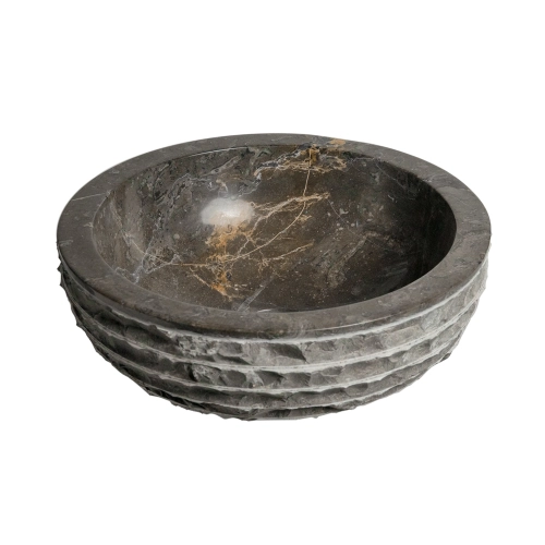 Cuba de Banheiro M&aacute;rmore Grey Esculpida Apoio Redonda at&eacute; 40 cm (Mappi)