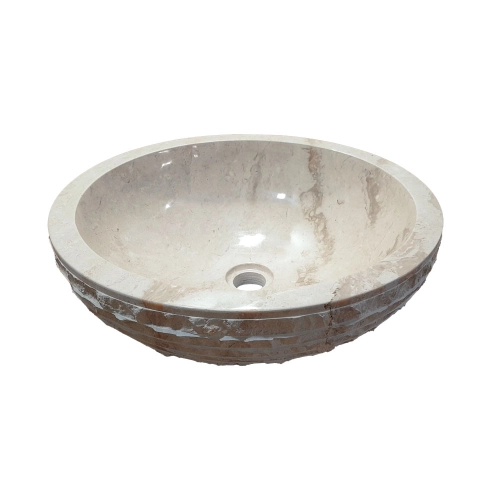 Cuba de Banheiro M&aacute;rmore Cream Esculpida Apoio Redonda at&eacute; 50 cm (Sumatra)