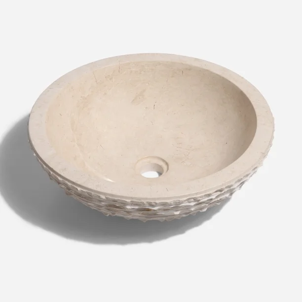 Produto Cuba de Banheiro Mármore Cream Esculpida Apoio Redonda até 50 cm (Sumatra)