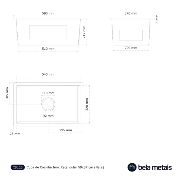 Cuba de Cozinha Inox Retangular 59x37 cm (Nara Ouro Fosca) Produto Cuba de Cozinha Inox Retangular 59x37 cm (Nara Ouro Fosca)