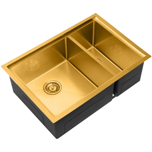 Cuba Dupla de Cozinha Inox Retangular 73x50 cm (Kai Dourada Fosca)