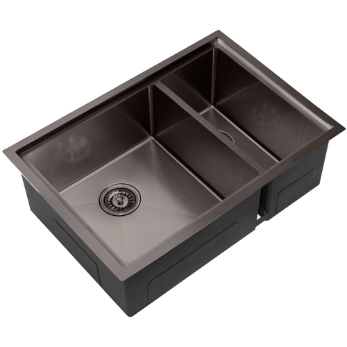 Cuba Dupla de Cozinha Inox Retangular 73x50 cm (Kai Grafite Fosca)