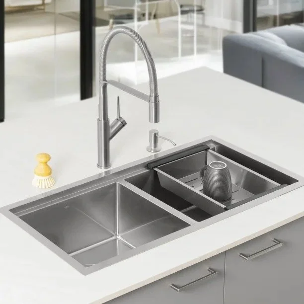 Produto Cuba Dupla Workstation de Cozinha Inox 82x41 cm (Kobe Escovada) - Outlet
