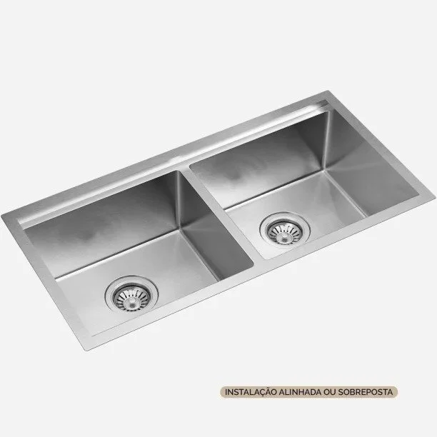 Produto Cuba Dupla Workstation de Cozinha Inox 82x41 cm (Kobe Escovada) - Outlet