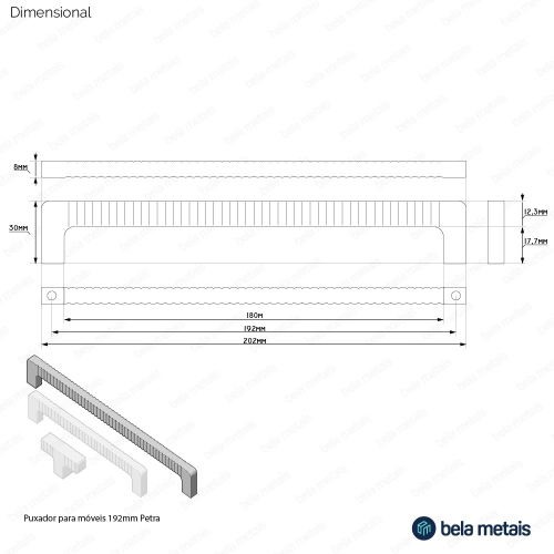 Produto Puxador para Móvel Alça Sobrepor 192 mm Zamac (Petra Grafite Fosco) - Outlet