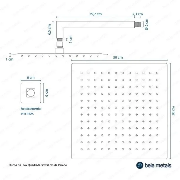 Ducha de Inox Quadrada 30x30 cm de Parede (Rosé Gold) - Outlet Produto Ducha de Inox Quadrada 30x30 cm de Parede (Rosé Gold) - Outlet