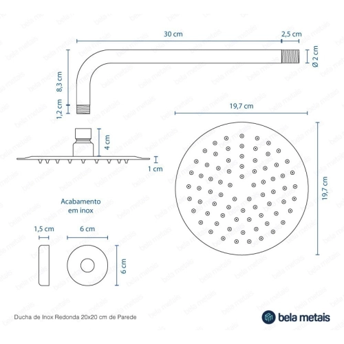 Produto Ducha de Inox Redonda 20 cm de Parede (Dourada Fosca)