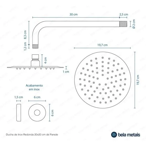 Ducha de Inox Redonda 20 cm de Parede (Rosé Gold Fosca) - Outlet Produto Ducha de Inox Redonda 20 cm de Parede (Rosé Gold Fosca) - Outlet