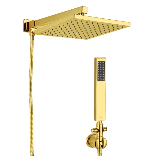 Ducha Quadrada 25x25 cm de Parede com Desviador (Vitalis Dourado)