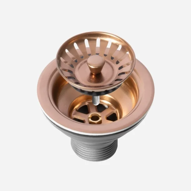 Válvula Inox para Cuba Cozinha 4 1/2" com Tampa (Rosé Gold Fosca) Produto Válvula Inox para Cuba Cozinha 4 1/2" com Tampa (Rosé Gold Fosca)