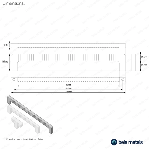 Puxador para Móvel Alça Sobrepor 192 mm Zamac (Petra Preto Fosco) Produto Puxador para Móvel Alça Sobrepor 192 mm Zamac (Petra Preto Fosco)