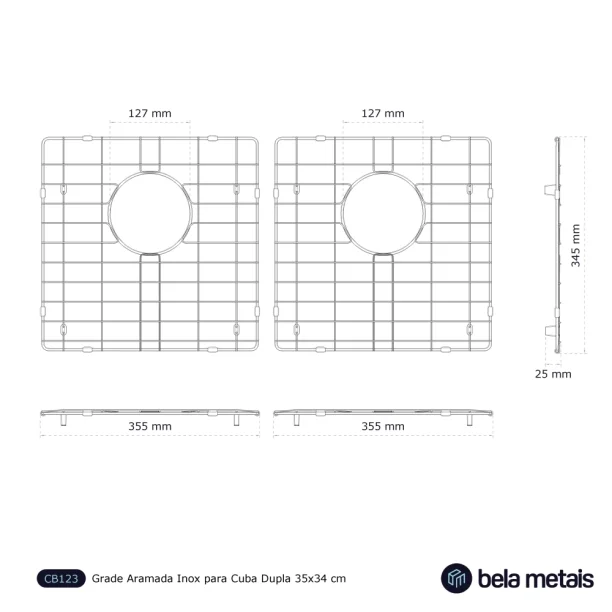 Grade Aramada Inox para Cuba Dupla 35x34 cm (Escovada) Produto Grade Aramada Inox para Cuba Dupla 35x34 cm (Escovada)