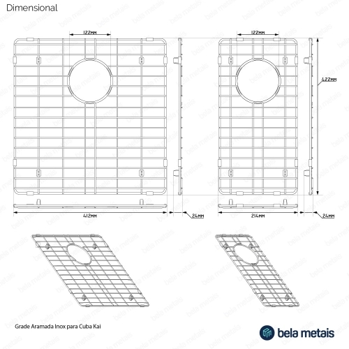 Grade Aramada Inox para Cuba Dupla 41x42 e 21x42 cm (Escovada) Produto Grade Aramada Inox para Cuba Dupla 41x42 e 21x42 cm (Escovada)