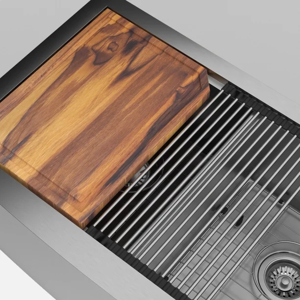 Produto Kit Cuba Dupla Fazenda Workstation Inox com Acessórios (Ise Escovada)