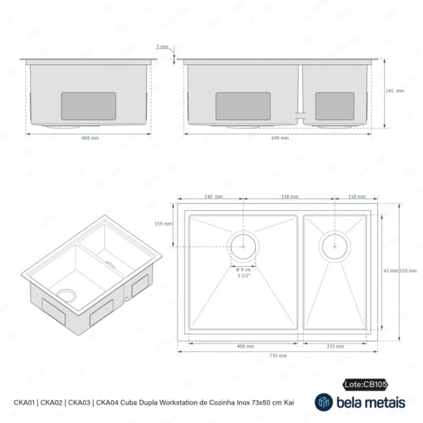 Kit Cuba Dupla Workstation Inox com Acessórios (Kai Escovada) Produto Kit Cuba Dupla Workstation Inox com Acessórios (Kai Escovada)