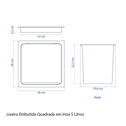 Lixeira Embutida de Cozinha Inox Quadrada 5 Litros (Rosé Gold Fosca) - Outlet Produto Lixeira Embutida de Cozinha Inox Quadrada 5 Litros (Rosé Gold Fosca) - Outlet