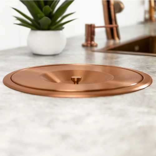 Lixeira Embutida de Cozinha Inox Redonda 5 Litros (Rosé Gold Fosca) - Outlet Produto Lixeira Embutida de Cozinha Inox Redonda 5 Litros (Rosé Gold Fosca) - Outlet