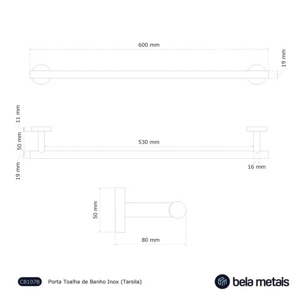 Porta Toalha de Banho Inox (Tarsila Grafite Fosco) - Outlet Produto Porta Toalha de Banho Inox (Tarsila Grafite Fosco) - Outlet
