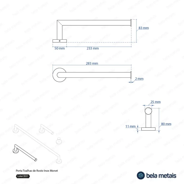 Produto Porta Toalha de Rosto Inox (Monet Cromado) - Outlet