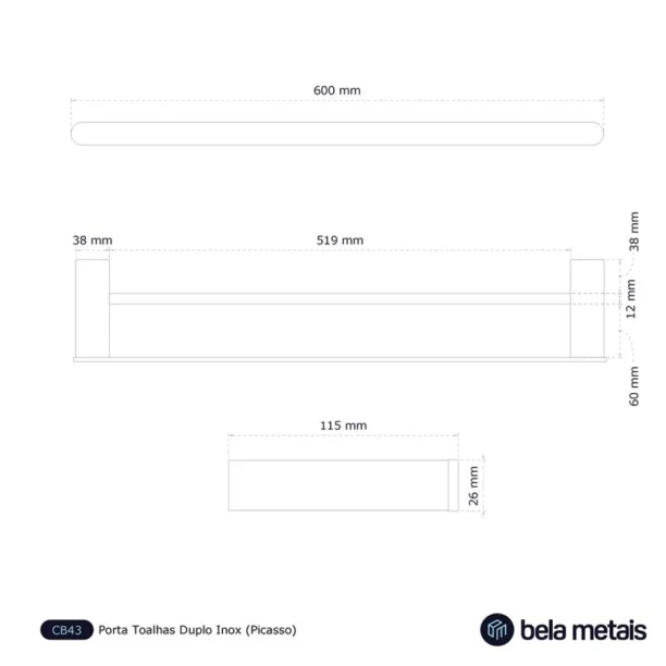 Produto Porta Toalhas Duplo Inox (Picasso Dourado Fosco) - Outlet