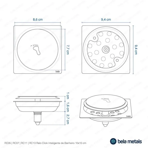 Produto Ralo Click Inteligente de Banheiro 10x10 cm (Inox Espelhado) - Outlet
