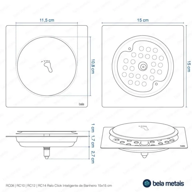 Ralo Click Inteligente de Banheiro 15x15 cm (Inox Espelhado) - Outlet Produto Ralo Click Inteligente de Banheiro 15x15 cm (Inox Espelhado) - Outlet