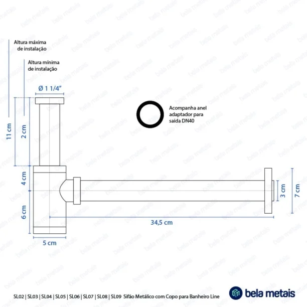 Sifão Metálico com Copo para Banheiro (Line Dourado) - Outlet Produto Sifão Metálico com Copo para Banheiro (Line Dourado) - Outlet