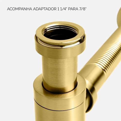 Sifão Metálico Flexível com Copo para Banheiro (Line Dourado Fosco) Produto Sifão Metálico Flexível com Copo para Banheiro (Line Dourado Fosco)